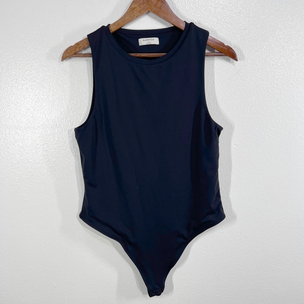 Babaton Black Sleeveless Thong Bodysuit Size S Minimalist Stretch Basic Top